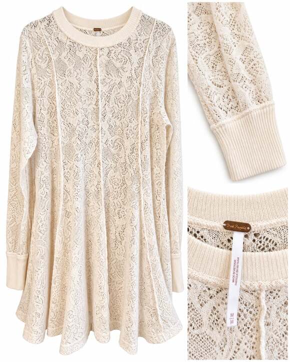 Free People Tops - Free People Coffee In The Morning Lace Tunic Top M Ivory Cream Sheer Boho